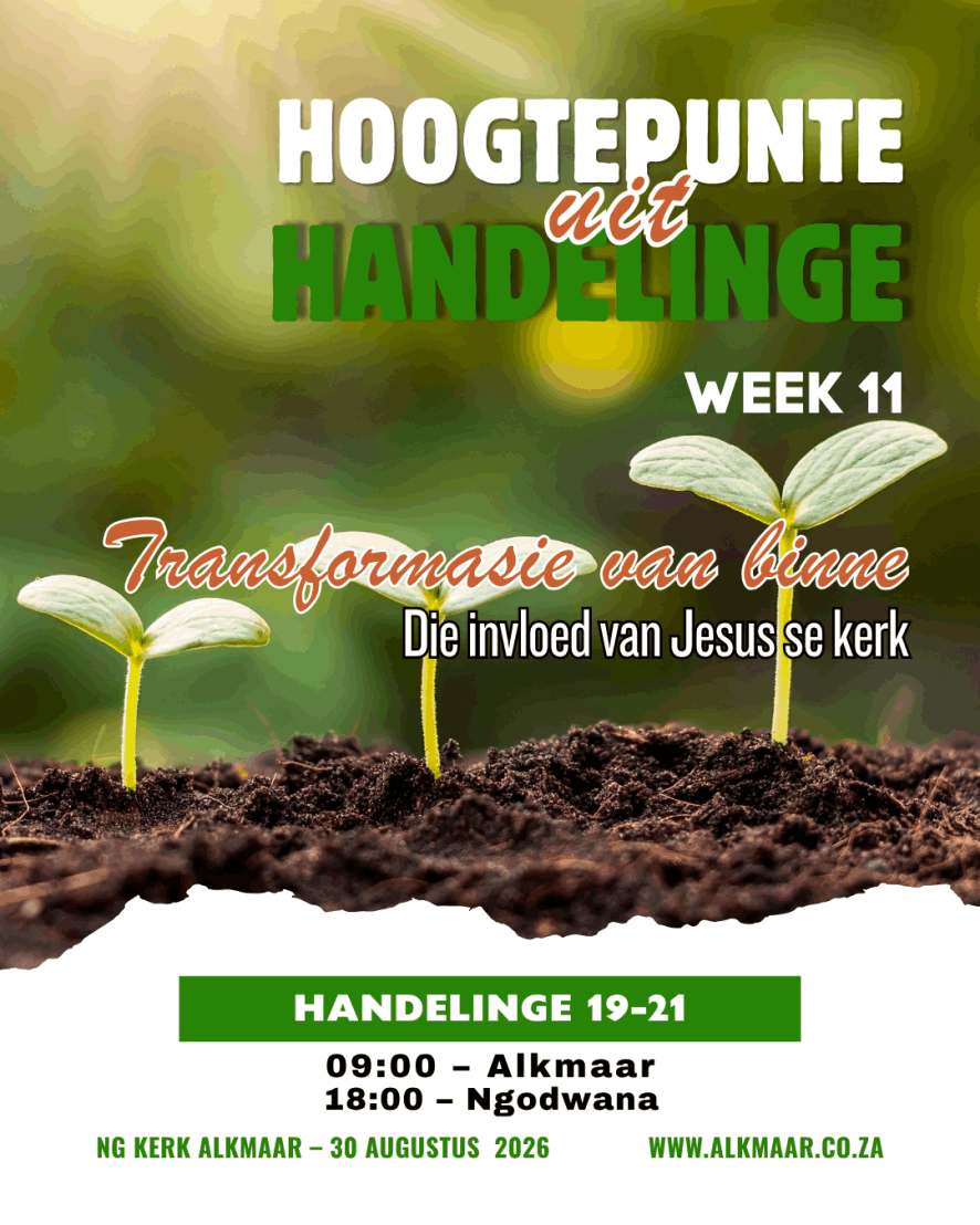 erediens te Alkmaar - 09:00 en Ngodwana 18:00